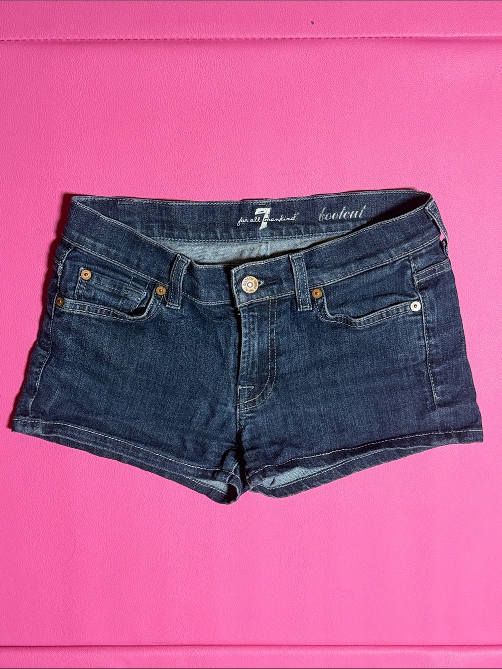 7 For All Mankind Dark Blue Denim Bootcut Jean Shorts